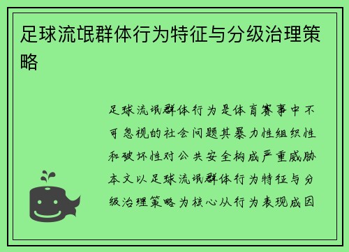 足球流氓群体行为特征与分级治理策略