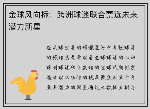 金球风向标：跨洲球迷联合票选未来潜力新星